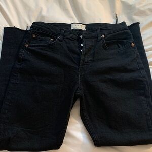 Free People We The Free HiRise Button Fly Distressed Black Jeans Sz 29